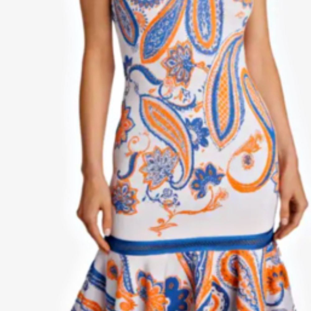 Roberto Cavalli Blue and Orange Paisley Midi Dress